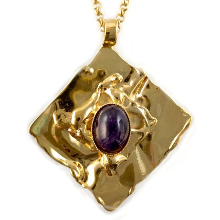 Pendentif moderne, géométrique et léger avec une pierre fine améthyste.