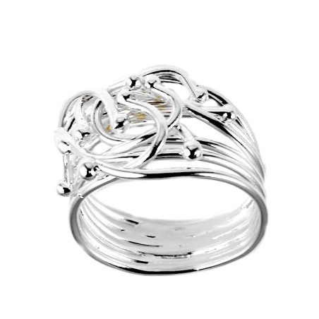 Bague fantaisie en six fils argent, bijou artisanal