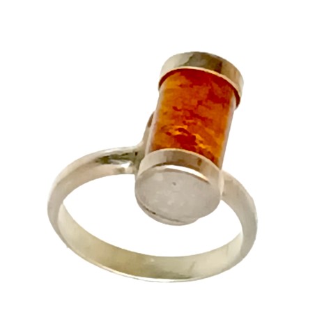 Bague argent avec ambre cognac