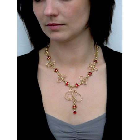 Collier artisanal doré à l'or fin, bijou fait main