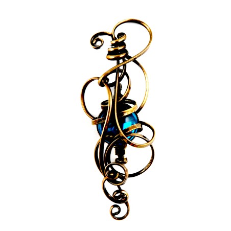 Broche en bronze patiné avec une pierre bleue.