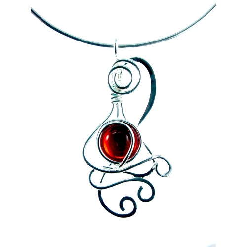 Collier d'artiste-pendentif fantaisie argent sur tour du cou rigide