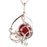 Pendentif argent de créateur sur chaîne maille jaseron, pierre rouge rubis.