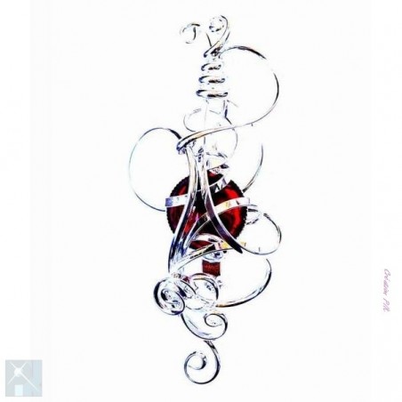 Broche fantaisie argent et rubis.