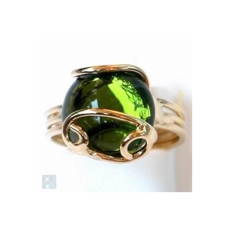 Petite bague fantaisie dorée, olivine.