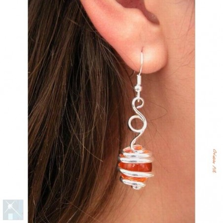 Boucles d'oreilles, création artisanale argent et orange.