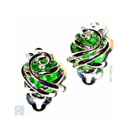 Boucles d'oreilles clips-verte.