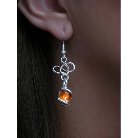 Boucles d'oreilles, couleur orange et argent.